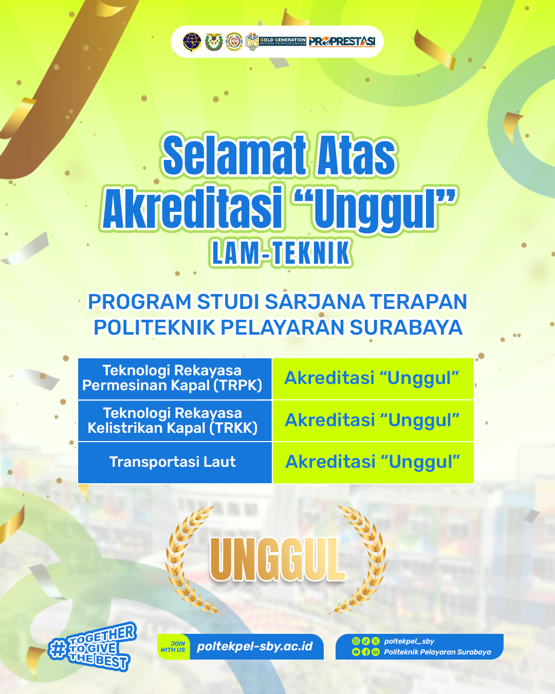 Tiga Prodi Sarjana Terapan Poltekpel Surabaya Raih Akreditasi Unggul